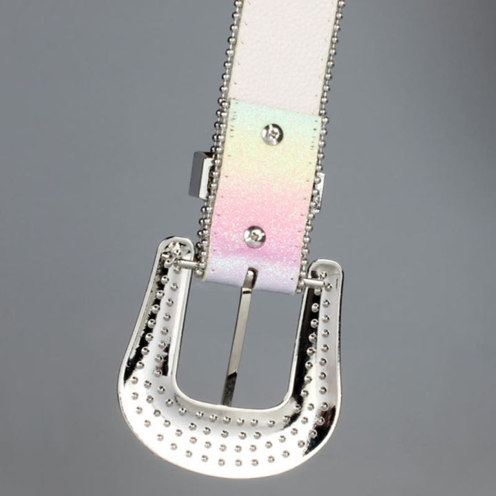 Cintura in pelle con strass arcobaleno colorato da donna - image 3