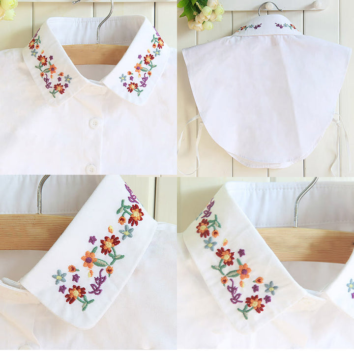 Camicia con risvolto staccabile e colletto finto con fiori ricamati - image 1
