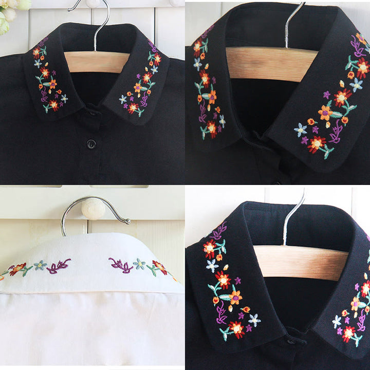 Camicia con risvolto staccabile e colletto finto con fiori ricamati - image 2