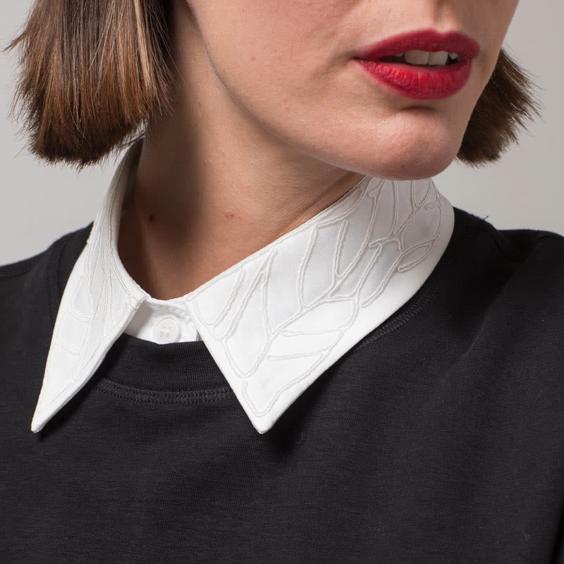 Camicetta mezza camicia staccabile con colletto falso floreale ricamato - Bianco - Taglia unica - image 0