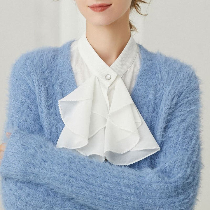Accessorio per camicia staccabile con colletto finto con fiocco arricciato - Bianco - Taglia unica - image 0
