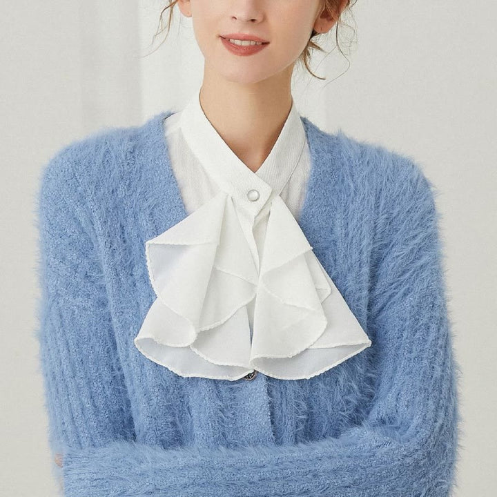 Accessorio per camicia staccabile con colletto finto con fiocco arricciato - image 2