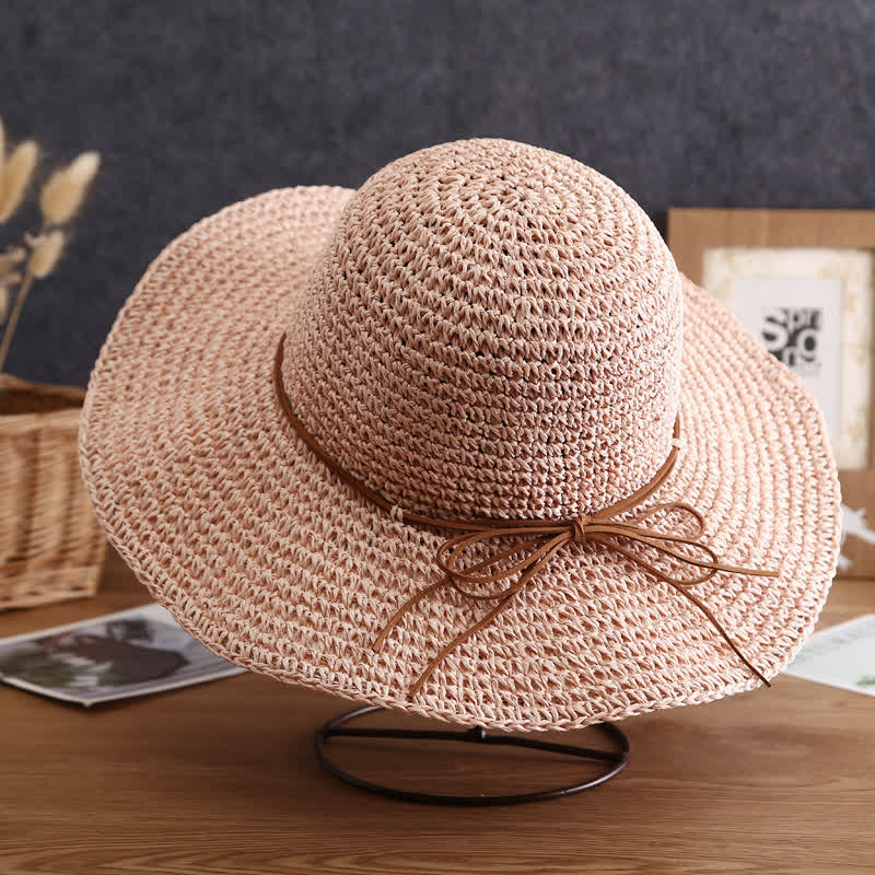 Cappello di paglia pieghevole estivo a tesa larga elegante da donna - Rosa - Misura M (22"-22 7/8") - image 10