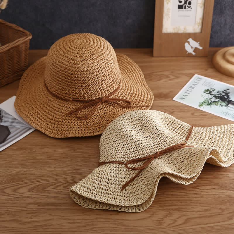Cappello di paglia pieghevole estivo a tesa larga elegante da donna - image 1