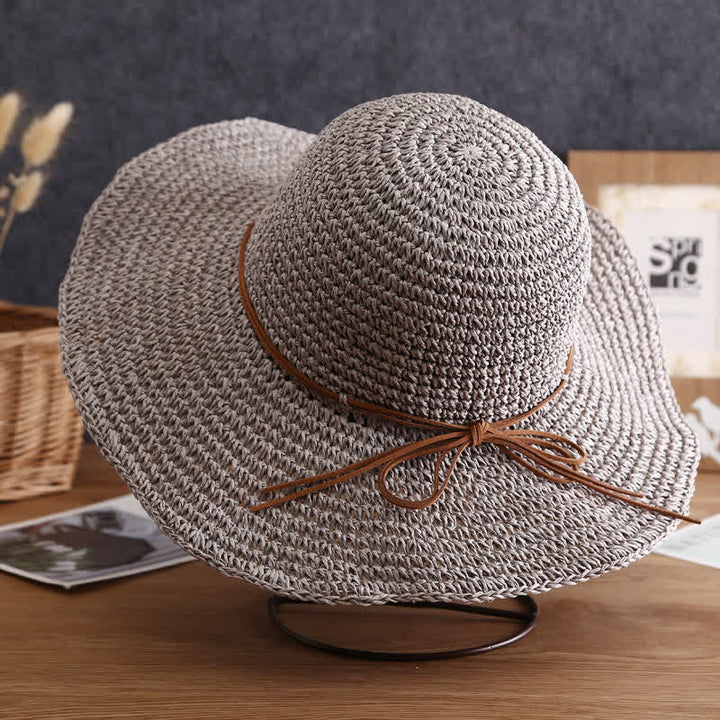Cappello di paglia pieghevole estivo a tesa larga elegante da donna - Grigio - Misura M (22"-22 7/8") - image 11