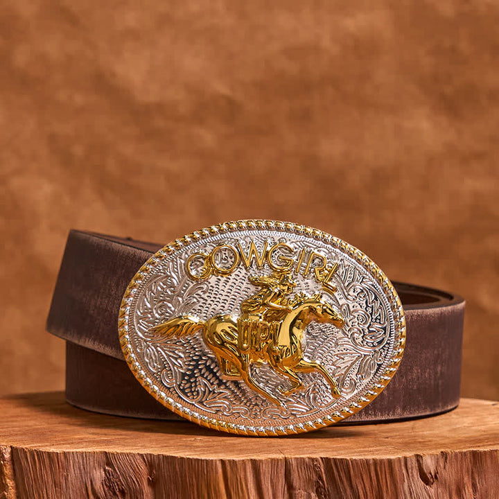 Cintura in pelle con fibbia per equitazione fai da te in oro e argento, stile cowgirl - Oro e Argento - Cintura marrone anticata - 42 - image 6