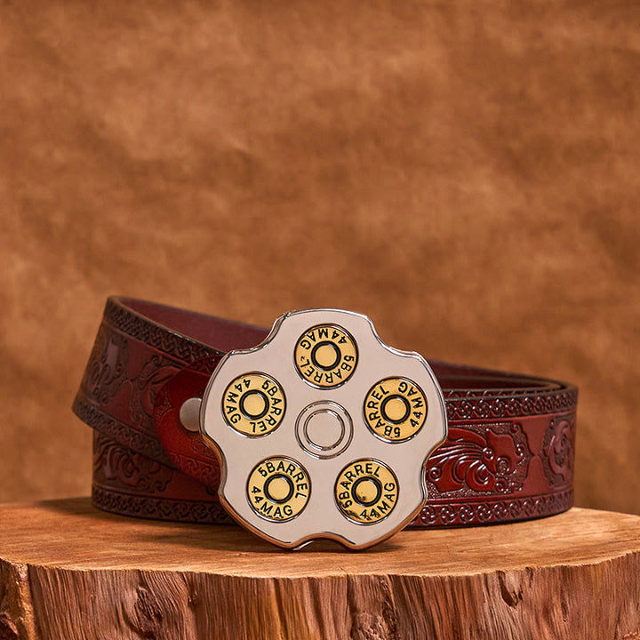 Cintura in pelle con fibbia da cowboy western fai da te con ruota proiettile 3D - Ruota proiettile - Cintura marrone intagliata - 42 - image 6