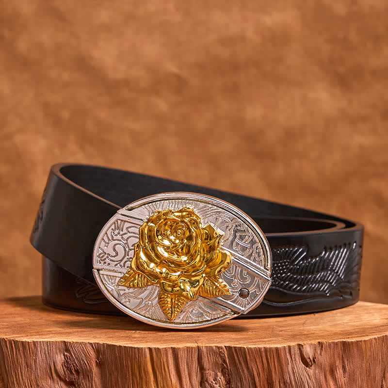 Cintura in pelle fai da te da uomo con coltello pieghevole nascosto in oro e argento rosa - Rosa - Cintura con aquila in rilievo nera - 42 - image 3