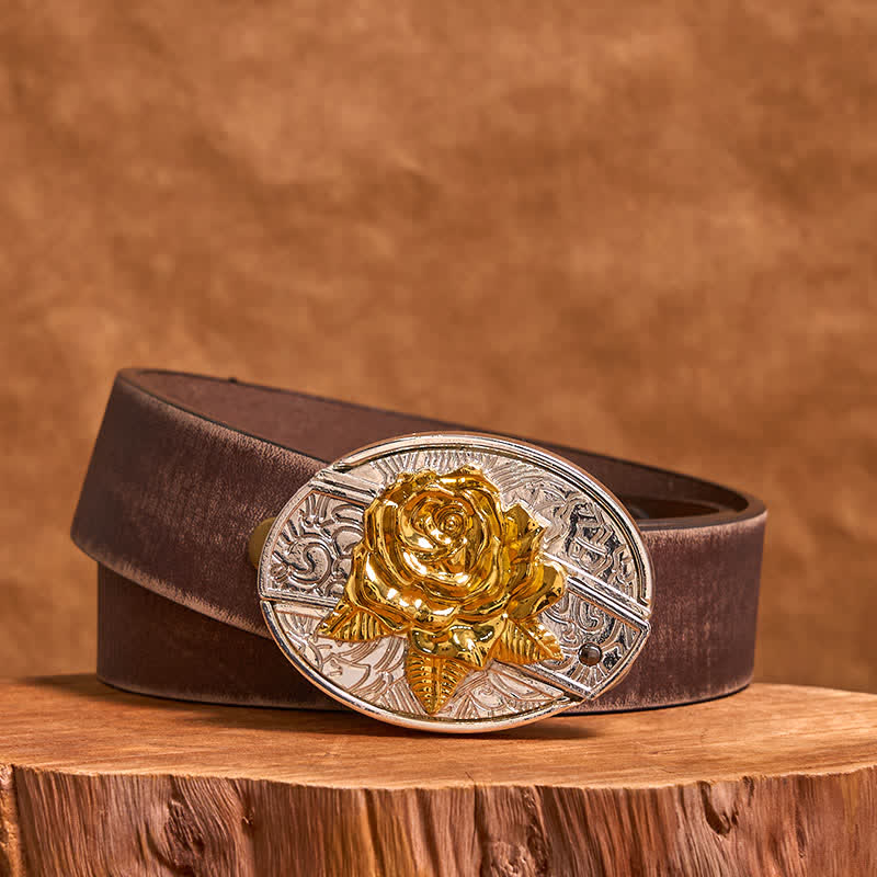 Cintura in pelle fai da te da uomo con coltello pieghevole nascosto in oro e argento rosa - Rosa - Cintura marrone anticata - 42 - image 6