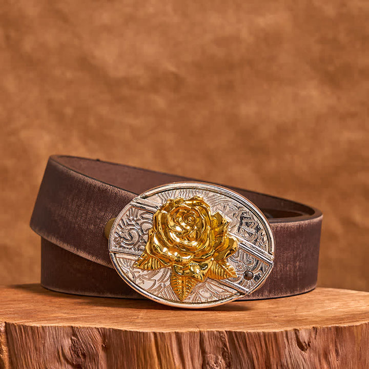 Cintura in pelle fai da te da uomo con coltello pieghevole nascosto in oro e argento rosa - Rosa - Cintura marrone anticata - 42 - image 6