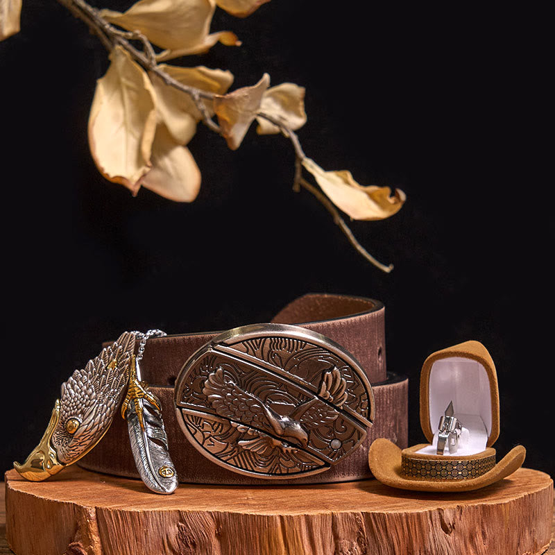 Set di anelli con fibbia per cintura con coltello nascosto e ciondolo a forma di aquila calva fai da te - Aquila - Cintura marrone anticata - 42 - image 6