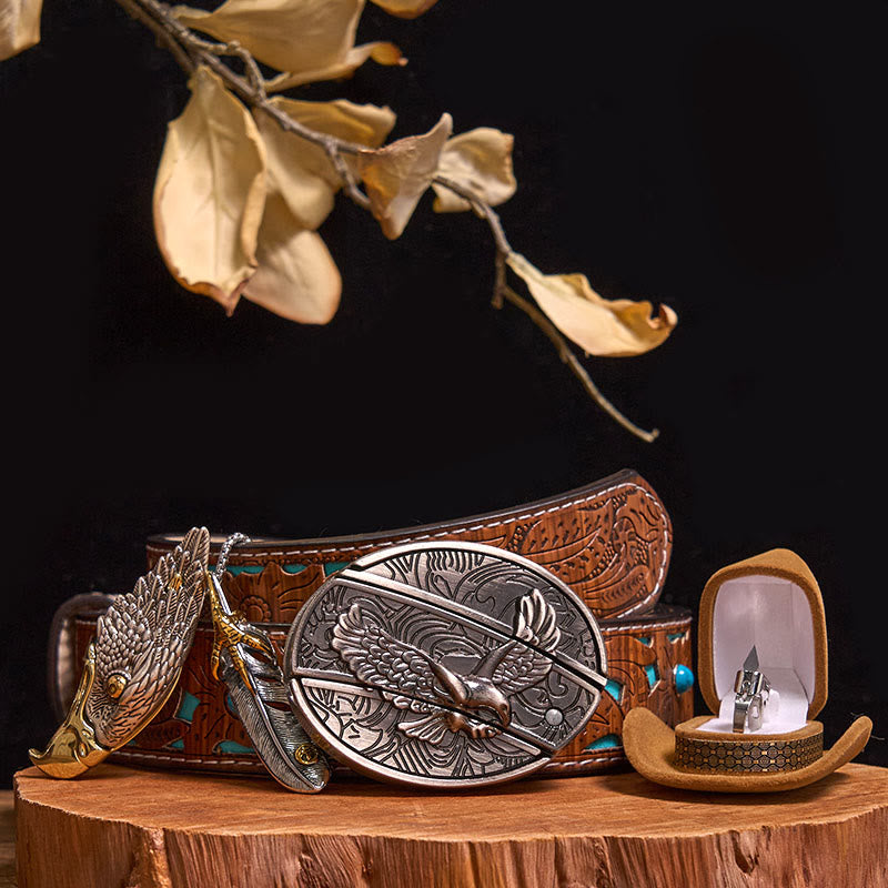 Set di anelli con fibbia per cintura con coltello nascosto e ciondolo a forma di aquila calva fai da te - Aquila - Cintura intagliata turchese - 42 - image 4