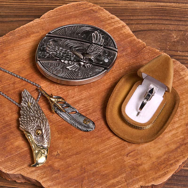 Set di anelli con fibbia per cintura con coltello nascosto e ciondolo a forma di aquila calva fai da te - Aquila - Senza cintura - Cintura non inclusa - image 1