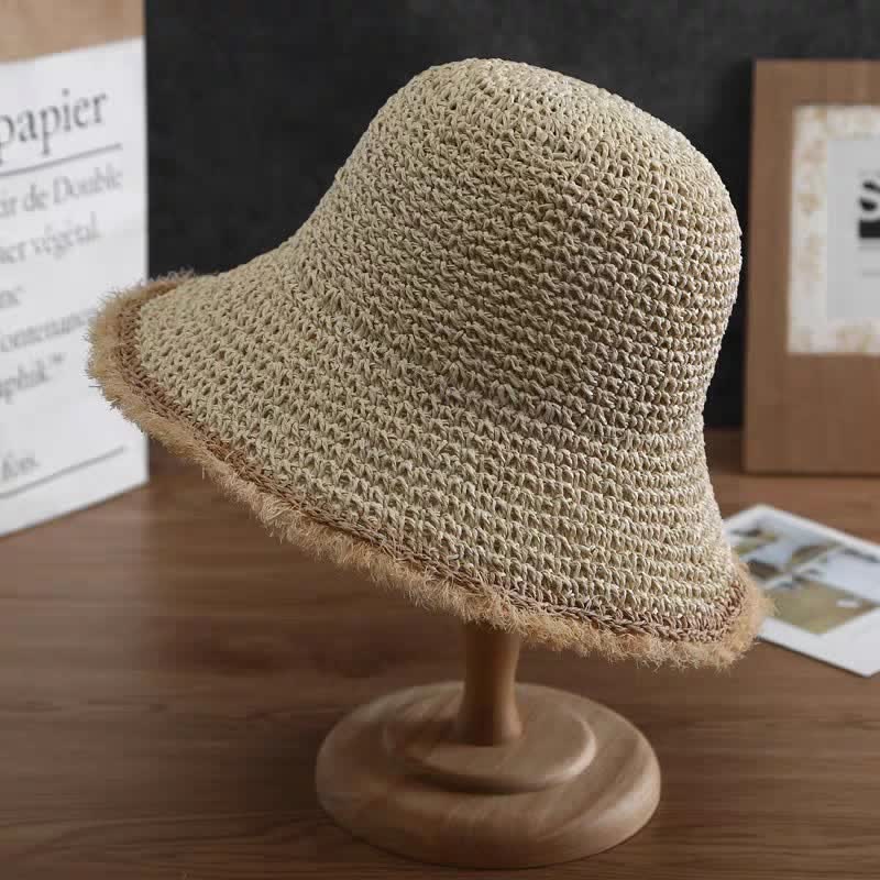 Cappello da donna primaverile ed estivo, cappello di paglia pieghevole floscio - Beige - Misura M (22"-22 7/8") - image 5
