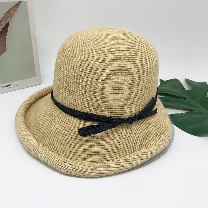 Cappello di paglia pieghevole con tesa arrotolata in stile semplice da donna - Beige - Misura M (22"-22 7/8") - image 8