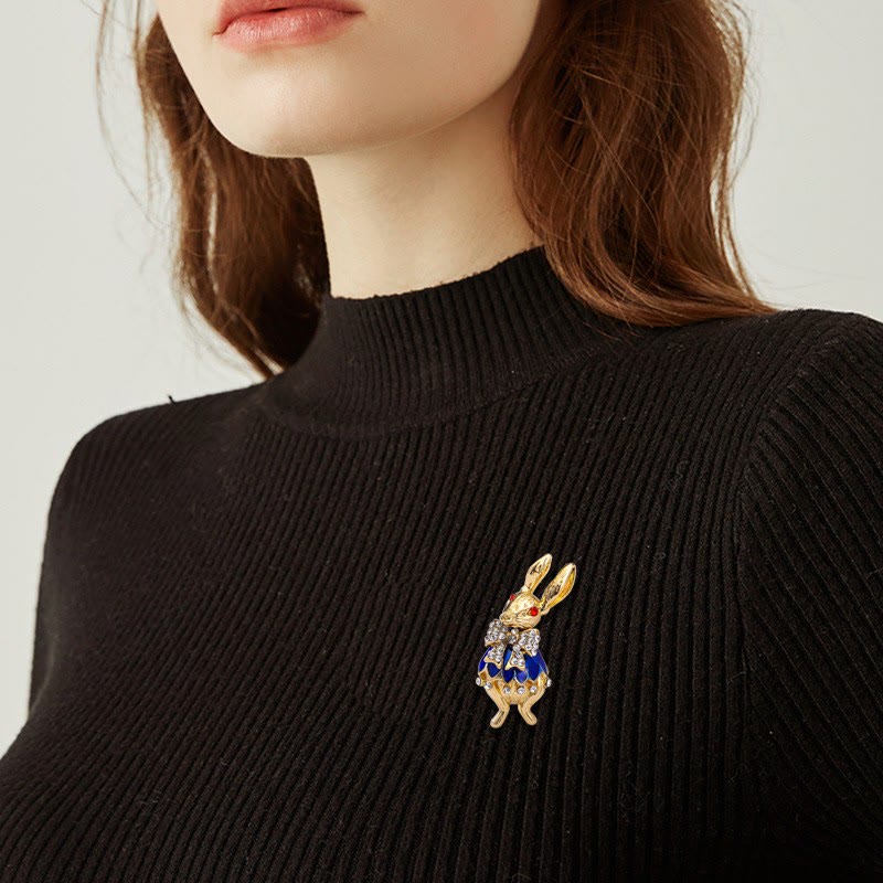 Graziosa spilla a forma di coniglio con strass e smalto, accessori per camicie - image 1