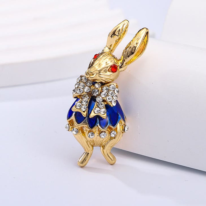 Graziosa spilla a forma di coniglio con strass e smalto, accessori per camicie - image 8