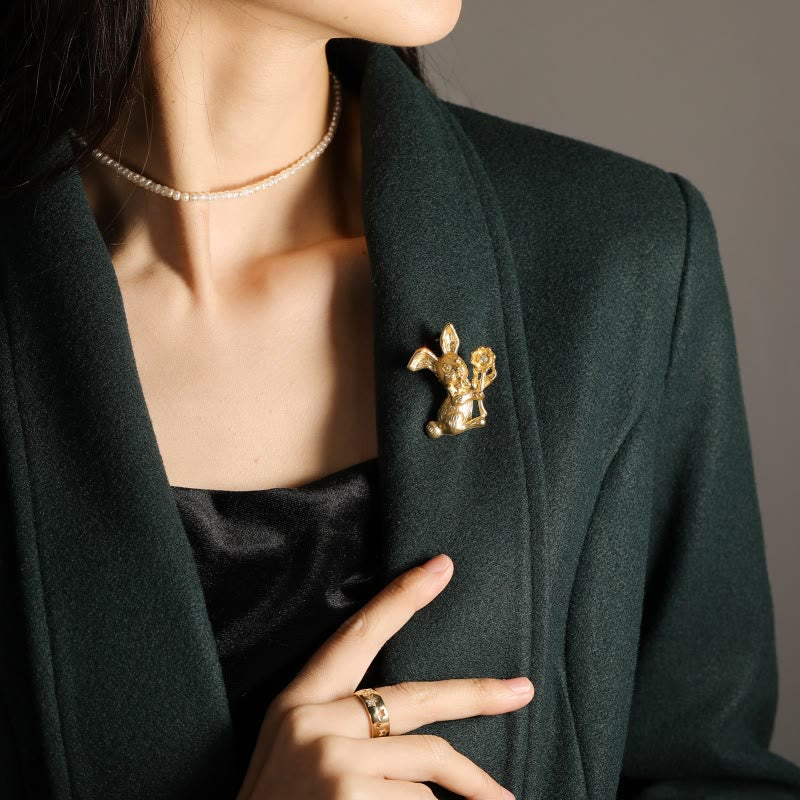 Spilla vintage con coniglio e girasoli, accessori per camicie - image 2