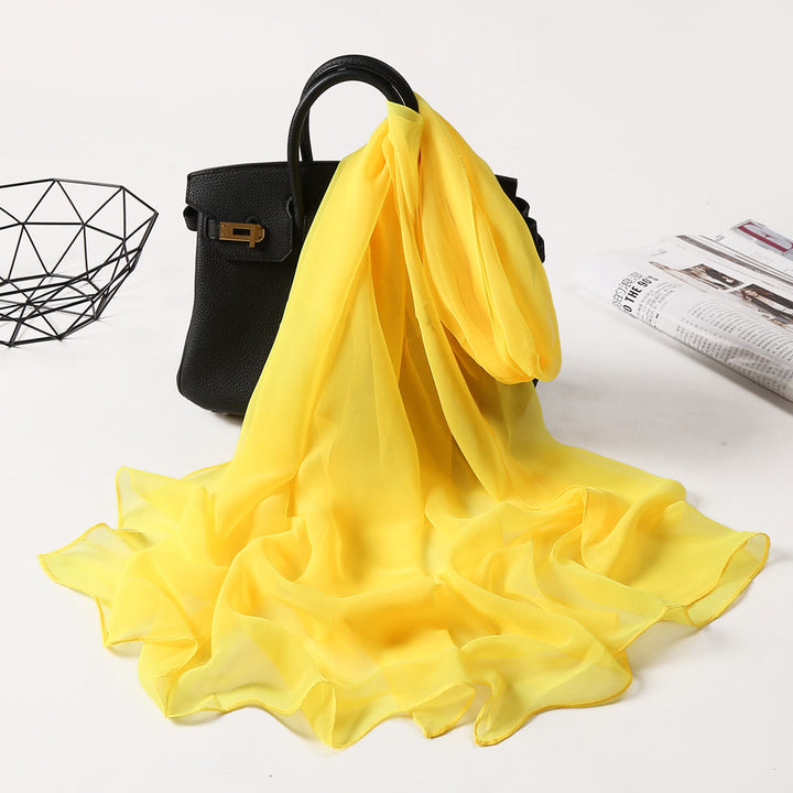 Sciarpa sottile in chiffon con protezione solare tinta unita estiva - #3 Giallo - image 5