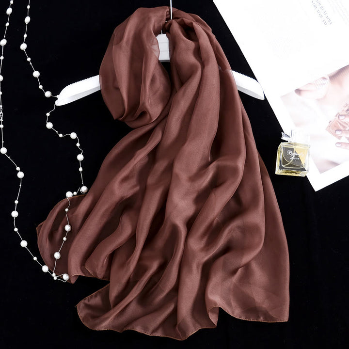 Sciarpa sottile in chiffon con protezione solare tinta unita estiva - #19 Marrone sella - image 29
