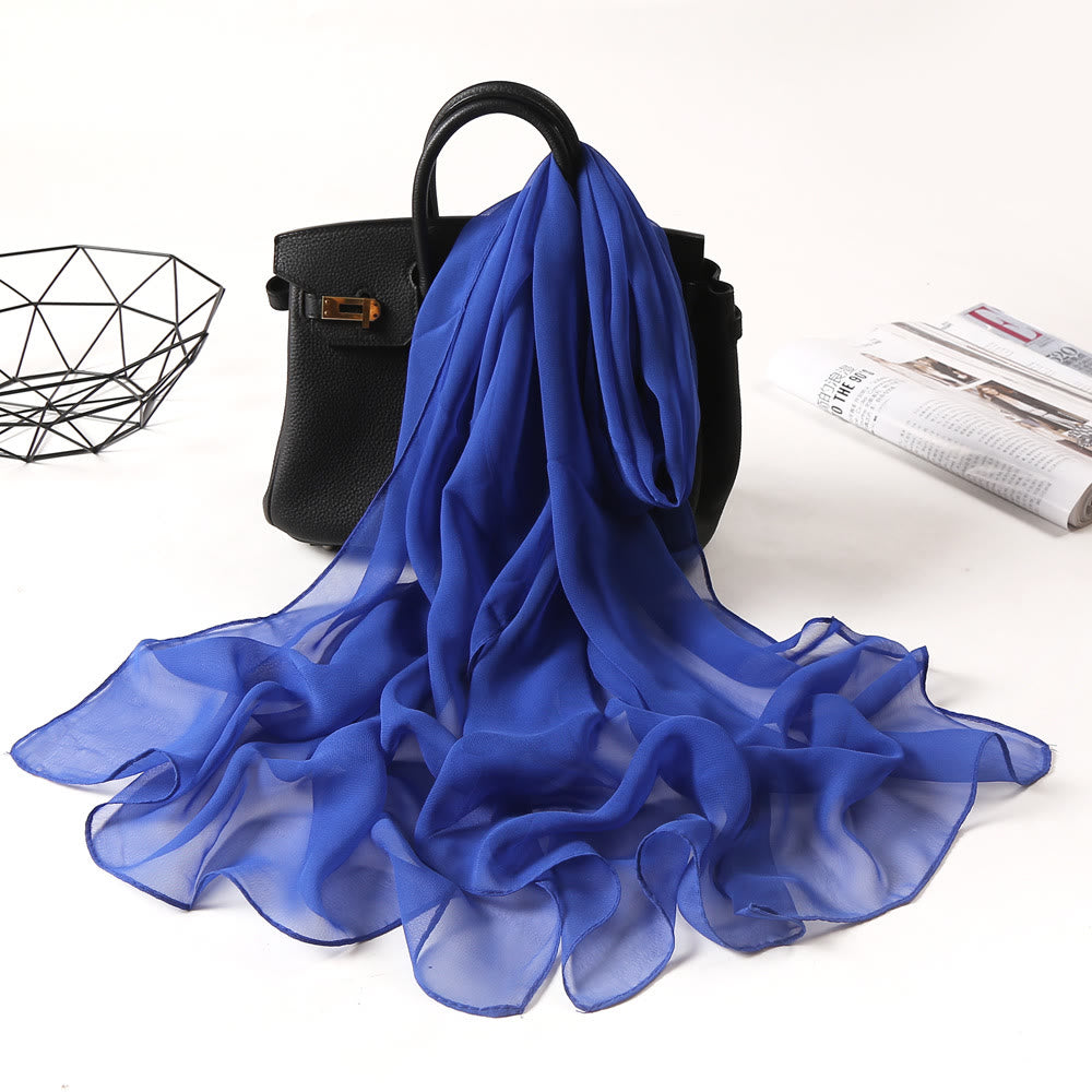 Sciarpa sottile in chiffon con protezione solare tinta unita estiva - #15 Blu scuro - image 23