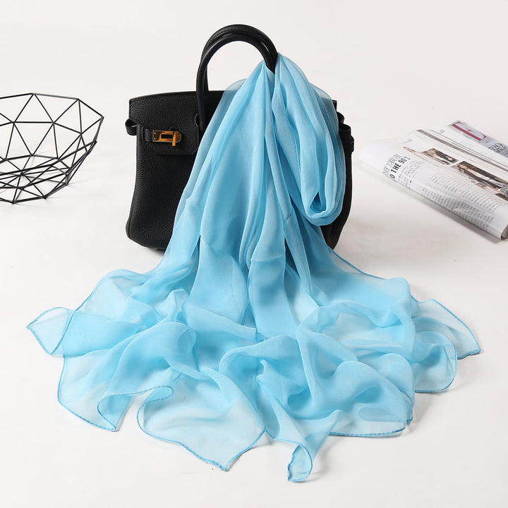 Sciarpa sottile in chiffon con protezione solare tinta unita estiva - #6 Polvere Blu - image 9