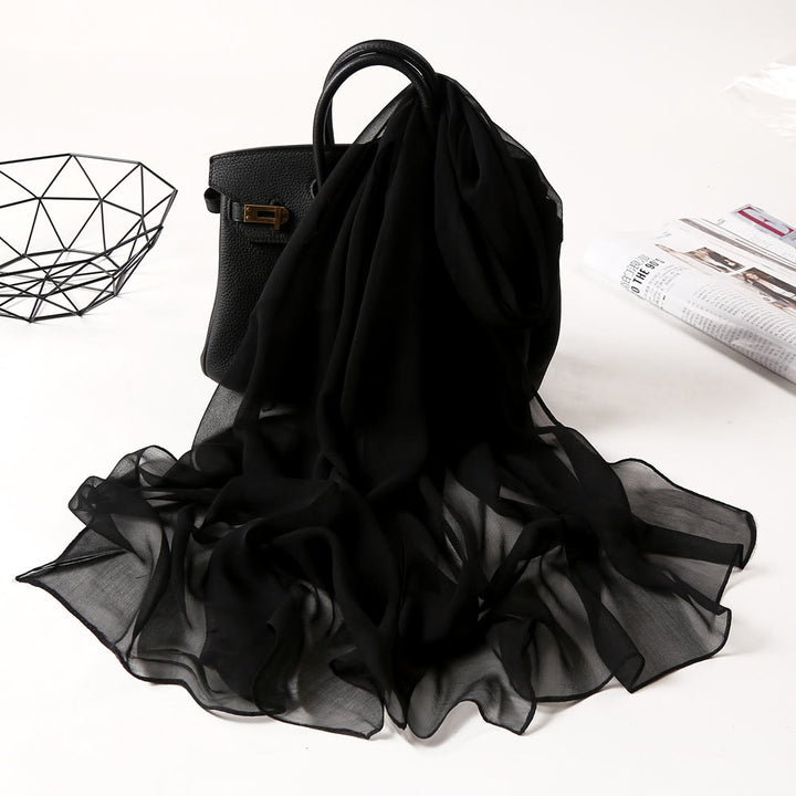 Sciarpa sottile in chiffon con protezione solare tinta unita estiva - #16 Nero - image 25