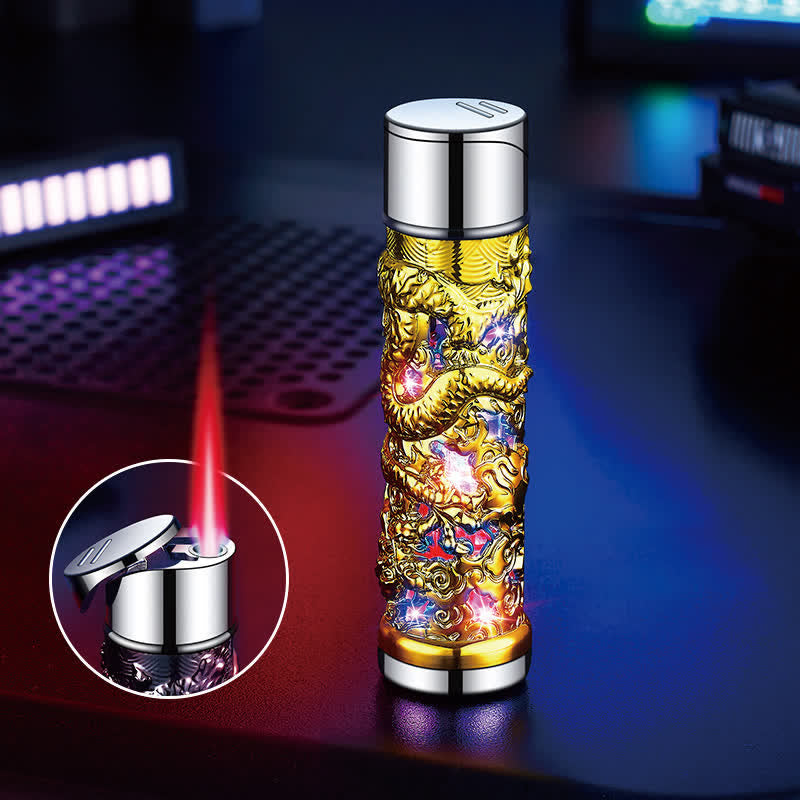 Accendino a butano ricaricabile cilindrico a LED Dragon Creative - Oro e Argento - image 2