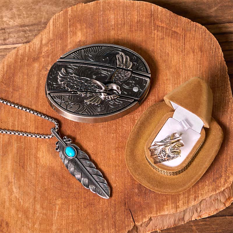 Set di fibbie per cintura fai da te con coltello nascosto Eagle e anello con piuma - Aquila e piuma - Senza cintura - Cintura non inclusa - image 1
