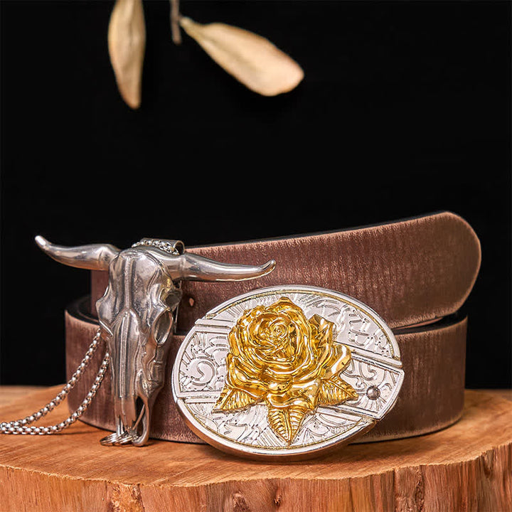 Set di ciondoli a forma di toro longhorn con fibbia per cintura fai da te in oro e argento con coltello nascosto - Rosa - Cintura marrone anticata - 42 - image 23