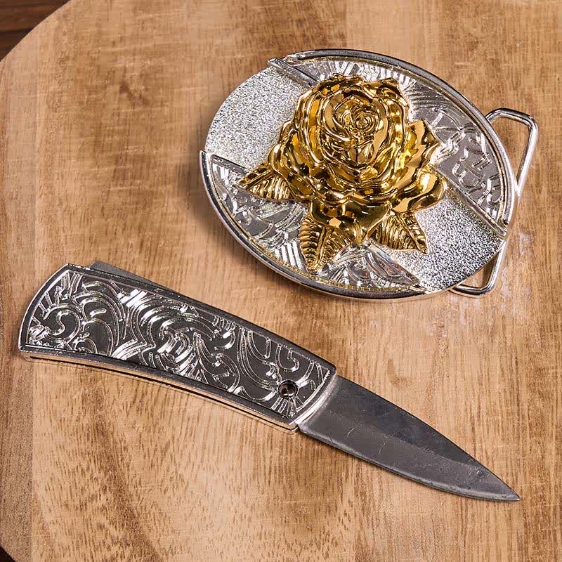 Set di ciondoli a forma di toro longhorn con fibbia per cintura fai da te in oro e argento con coltello nascosto - image 19