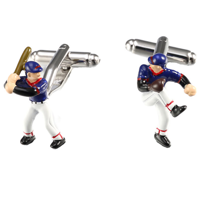 Set di gemelli da uomo con copri bottoni da baseball, 1 paio - Baseball - image 0
