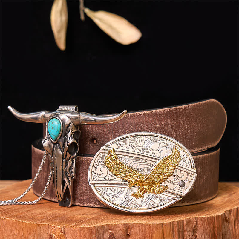Set di ciondoli con fibbia per cintura fai da te in oro e argento con coltello nascosto e corno di cervo turchese - Aquila - Cintura marrone anticata - 42 - image 35