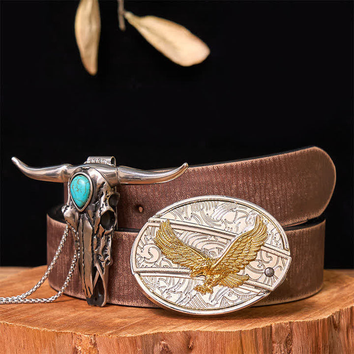 Set di ciondoli con fibbia per cintura fai da te in oro e argento con coltello nascosto e corno di cervo turchese - Aquila - Cintura marrone anticata - 42 - image 35
