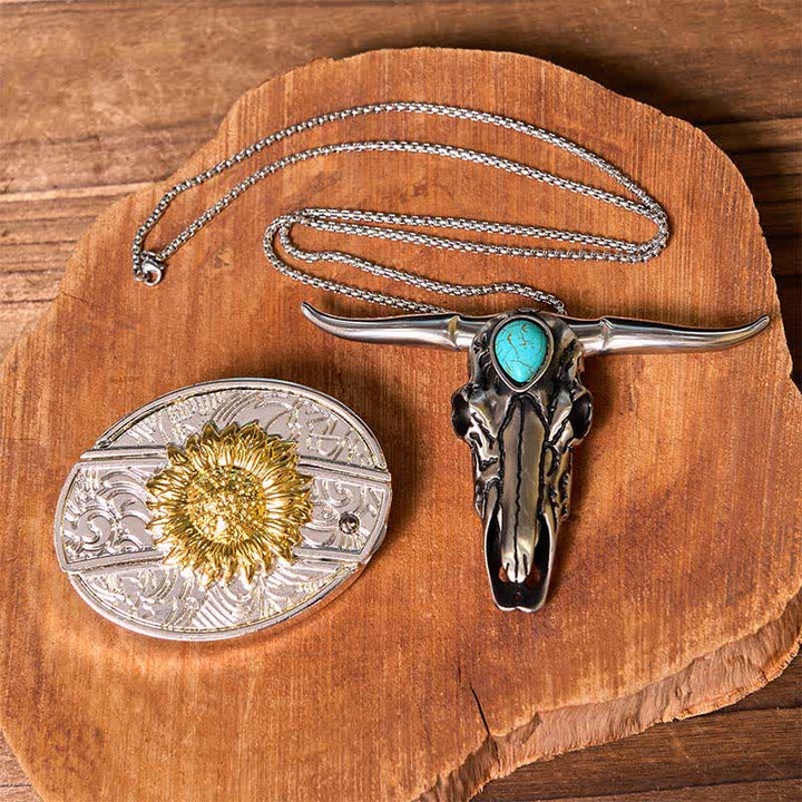 Set di ciondoli con fibbia per cintura fai da te in oro e argento con coltello nascosto e corno di cervo turchese - Girasole - Senza cintura - Cintura non inclusa - image 11
