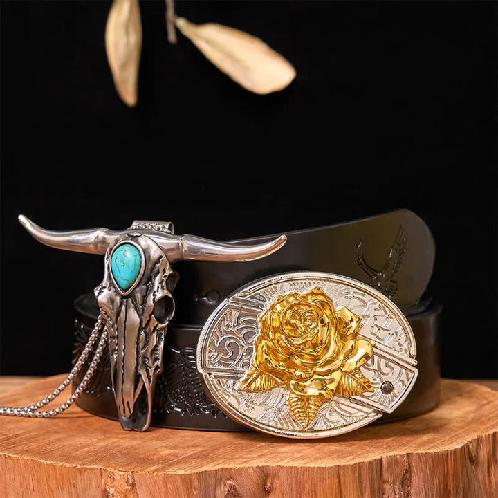 Set di ciondoli con fibbia per cintura fai da te in oro e argento con coltello nascosto e corno di cervo turchese - Rosa - Cintura con aquila in rilievo nera - 42 - image 23