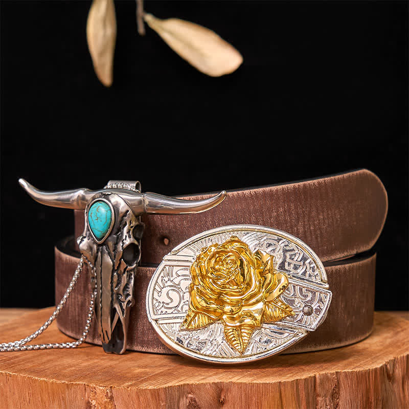Set di ciondoli con fibbia per cintura fai da te in oro e argento con coltello nascosto e corno di cervo turchese - Rosa - Cintura marrone anticata - 42 - image 26