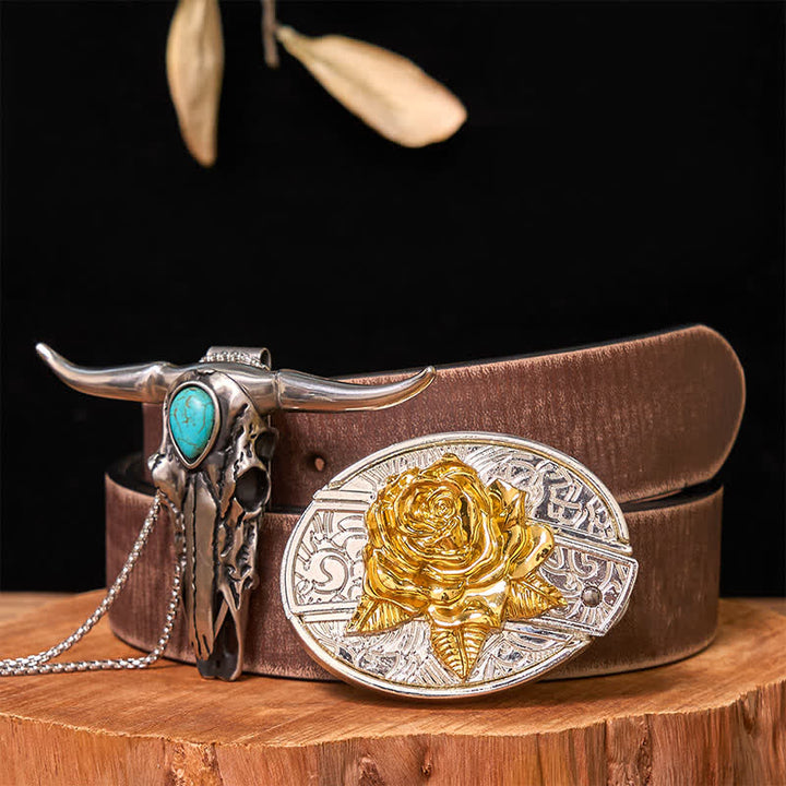 Set di ciondoli con fibbia per cintura fai da te in oro e argento con coltello nascosto e corno di cervo turchese - Rosa - Cintura marrone anticata - 42 - image 26