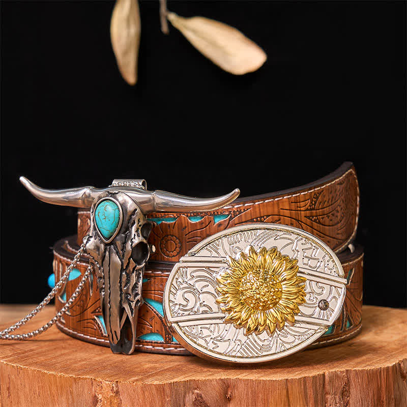 Set di ciondoli con fibbia per cintura fai da te in oro e argento con coltello nascosto e corno di cervo turchese - Girasole - Cintura intagliata turchese - 42 - image 15