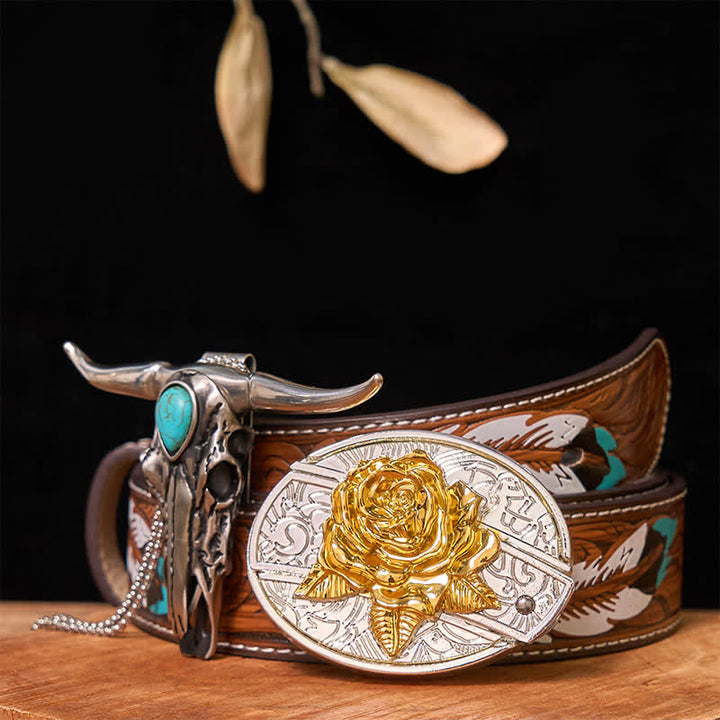 Set di ciondoli con fibbia per cintura fai da te in oro e argento con coltello nascosto e corno di cervo turchese - Rosa - Cintura di piume marroni - 40 - image 28