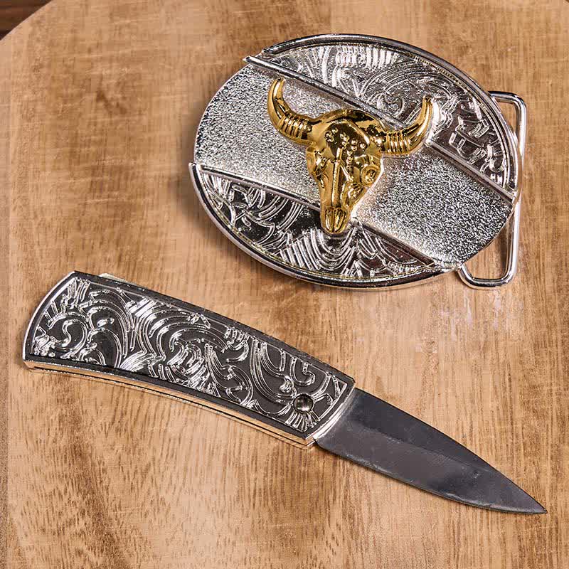 Set di ciondoli con fibbia per cintura fai da te in oro e argento con coltello nascosto e corno di cervo turchese - image 5