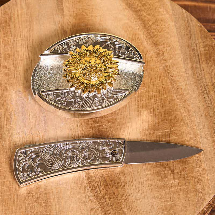 Set di ciondoli con fibbia per cintura fai da te in oro e argento con coltello nascosto e corno di cervo turchese - image 13