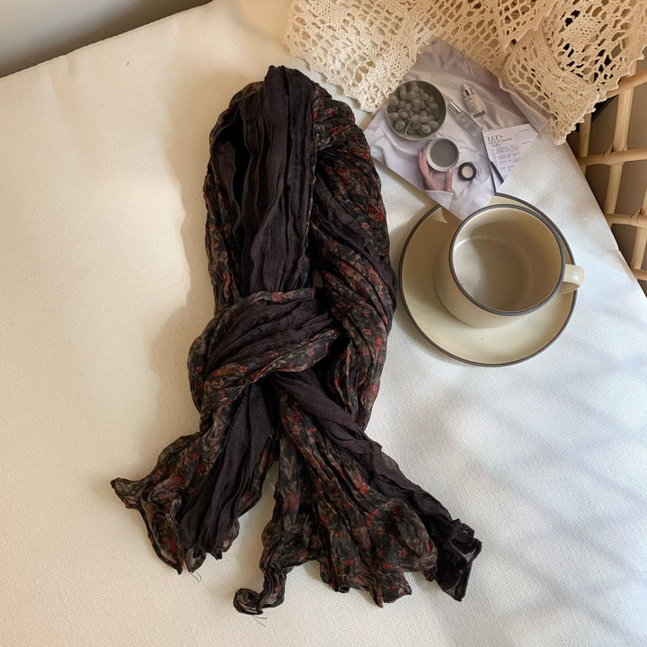 Sciarpa morbida e sottile con motivo floreale plissettato vintage da donna - image 12