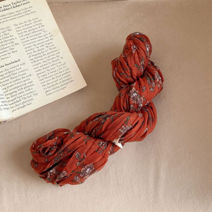 Sciarpa morbida e sottile con motivo floreale plissettato vintage da donna - #14 Rosso-Arancio - image 19