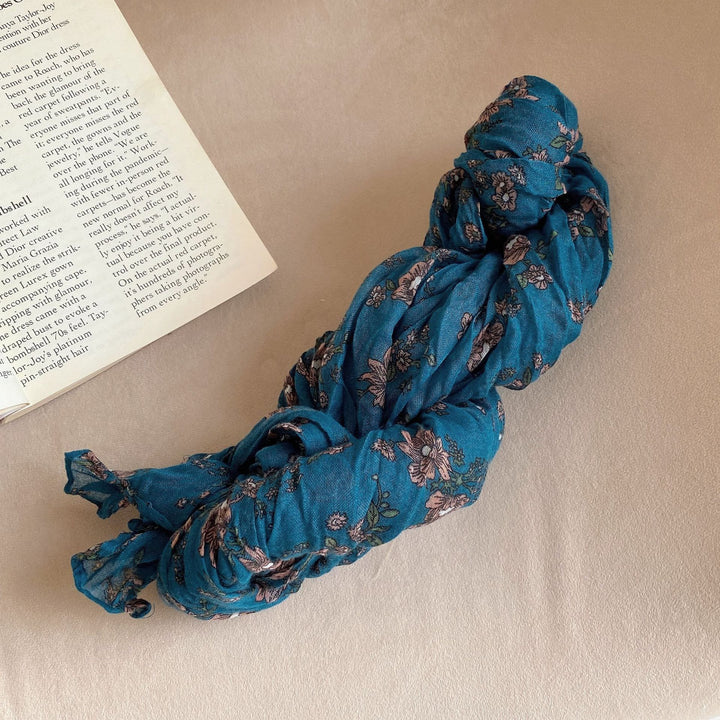 Sciarpa morbida e sottile con motivo floreale plissettato vintage da donna - #16 DodgerBlu - image 21