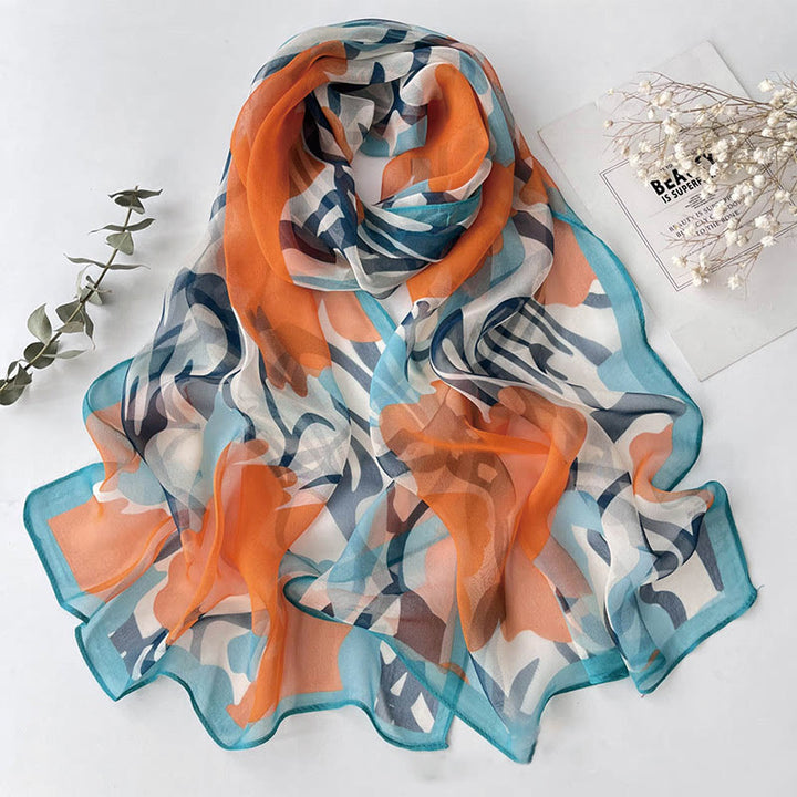 Sciarpa da spiaggia/protezione solare da donna in morbido chiffon estivo con motivo floreale. - #24 Arancione - image 25