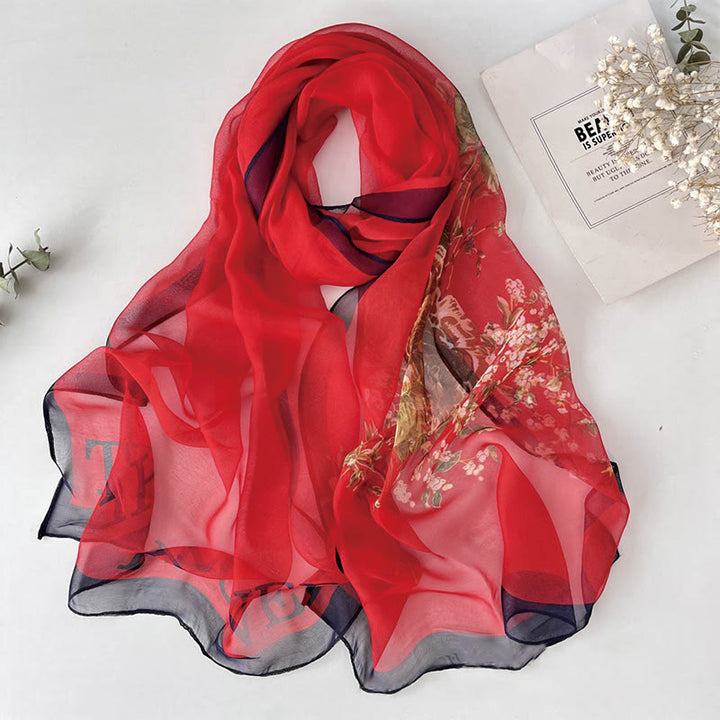 Sciarpa da spiaggia/protezione solare da donna in morbido chiffon estivo con motivo floreale. - #19 Cremisi - image 20
