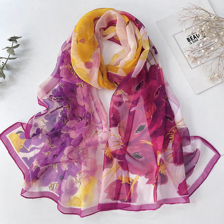 Sciarpa da spiaggia/protezione solare da donna in morbido chiffon estivo con motivo floreale. - #31 Papavero del mais viola - image 32