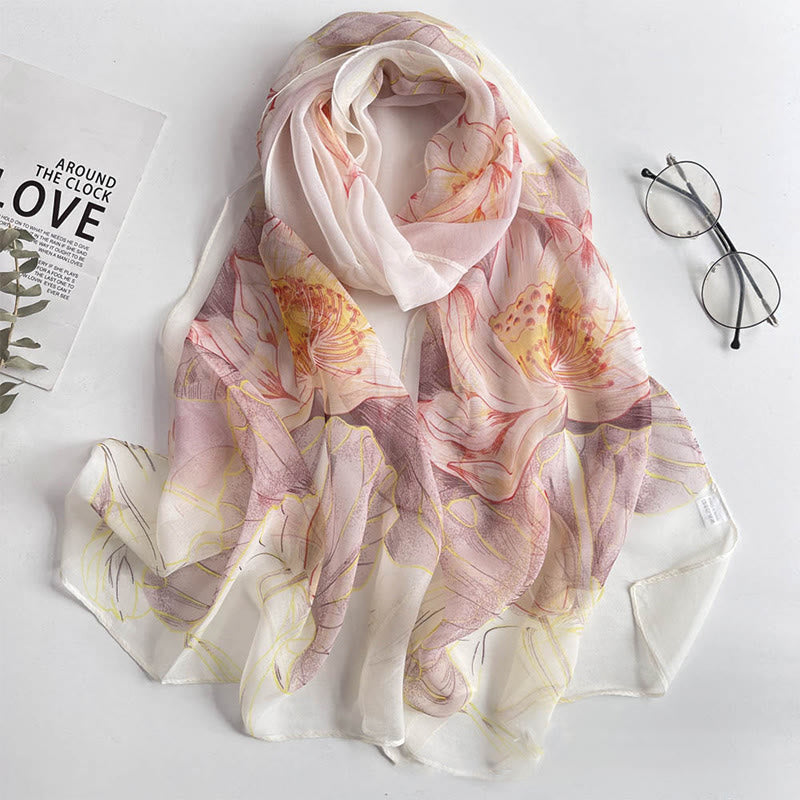 Sciarpa da spiaggia/protezione solare da donna in morbido chiffon estivo con motivo floreale. - #38 Loto di grano - image 38