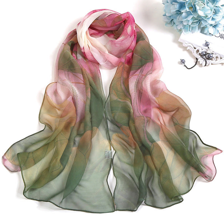 Sciarpa da spiaggia/protezione solare da donna in morbido chiffon estivo con motivo floreale. - #1 Verde oliva scuro - image 0